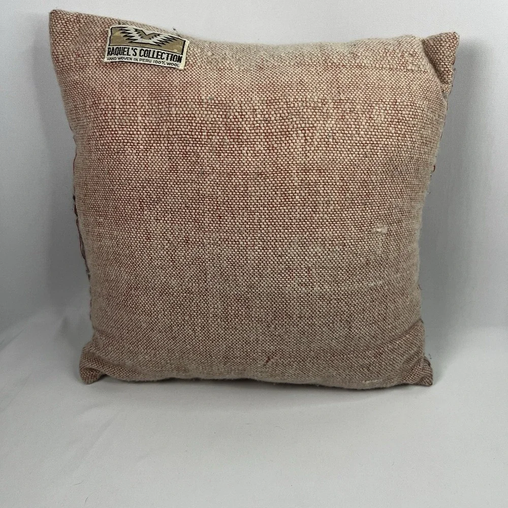 Vintage Raquel's Collection 100% Wool Hand Woven Pillow 14X14‎ Peruvian Folk Art